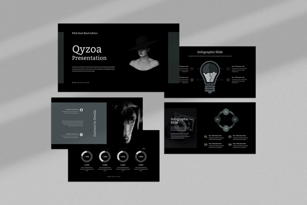 Template PowerPoint Qyzoa: Presentasi Kekuatan Hitam yang Menarik