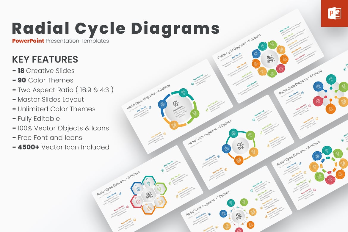 Template PowerPoint Diagram Siklus Radial yang Menarik