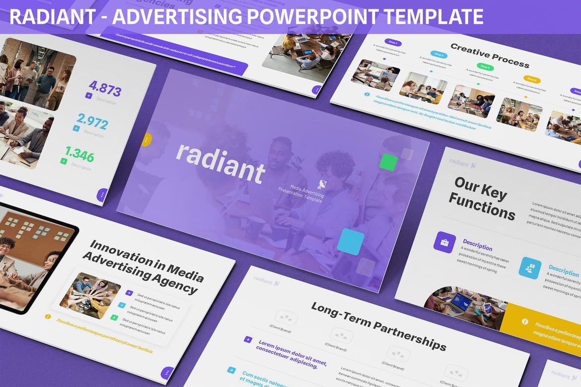 Template Presentasi PowerPoint Radiant untuk Iklan yang Menarik