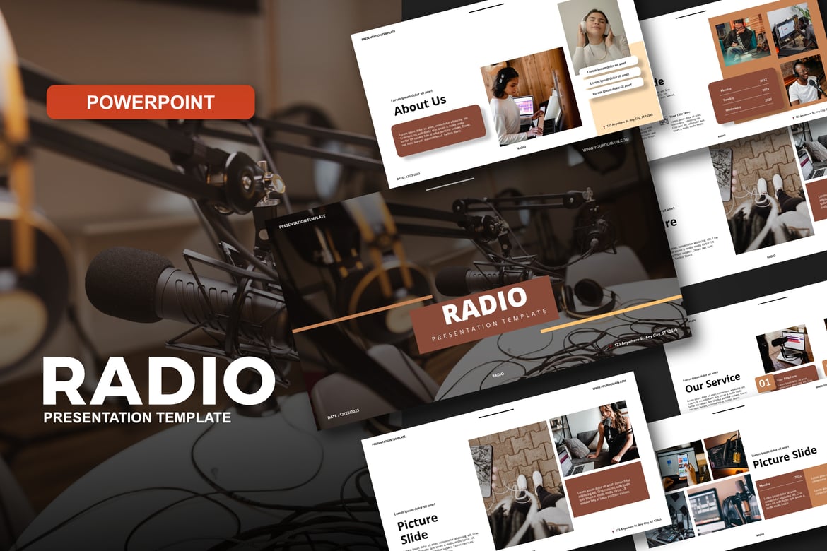 Template PowerPoint Radio yang Modern dan Elegan