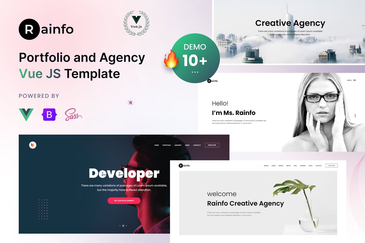 Rainfo - Template Website Vue JS untuk Agensi dan Portfolio yang Minimalis