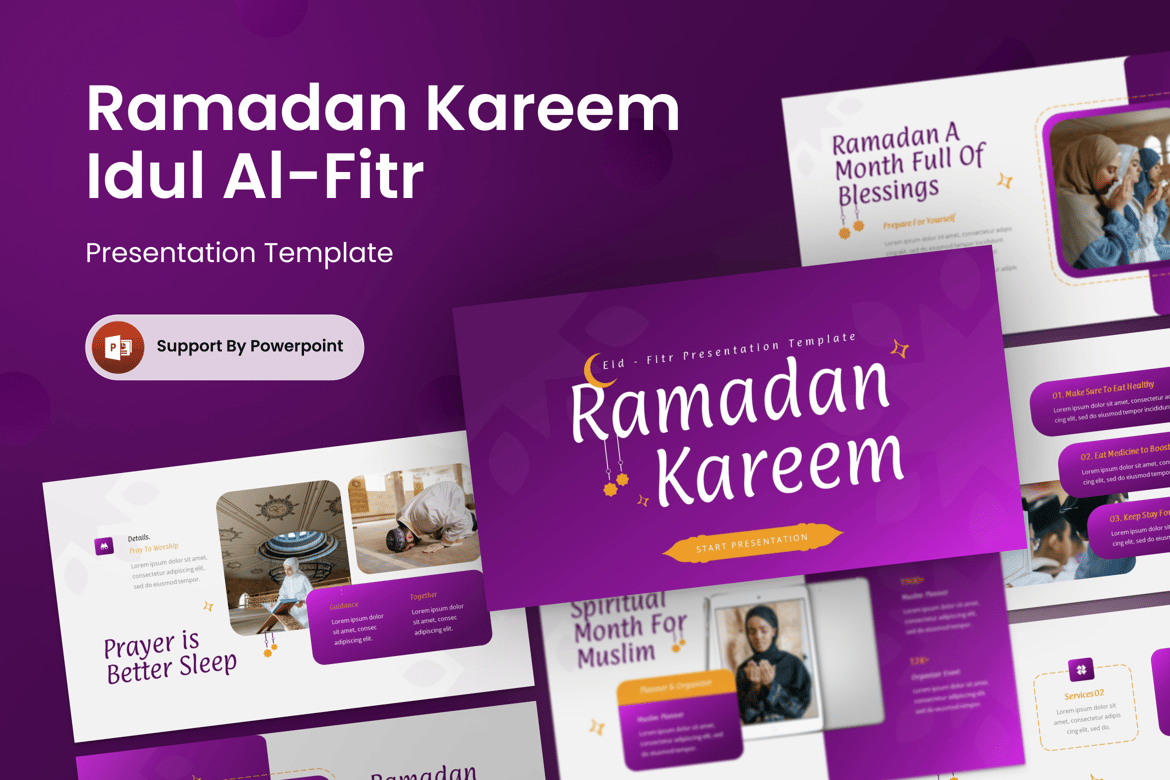 Template Presentasi PowerPoint Ramadan Kareem untuk Idul Fitri