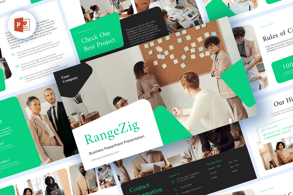 Template PowerPoint Presentasi Bisnis RangeZig yang Modern dan Profesional