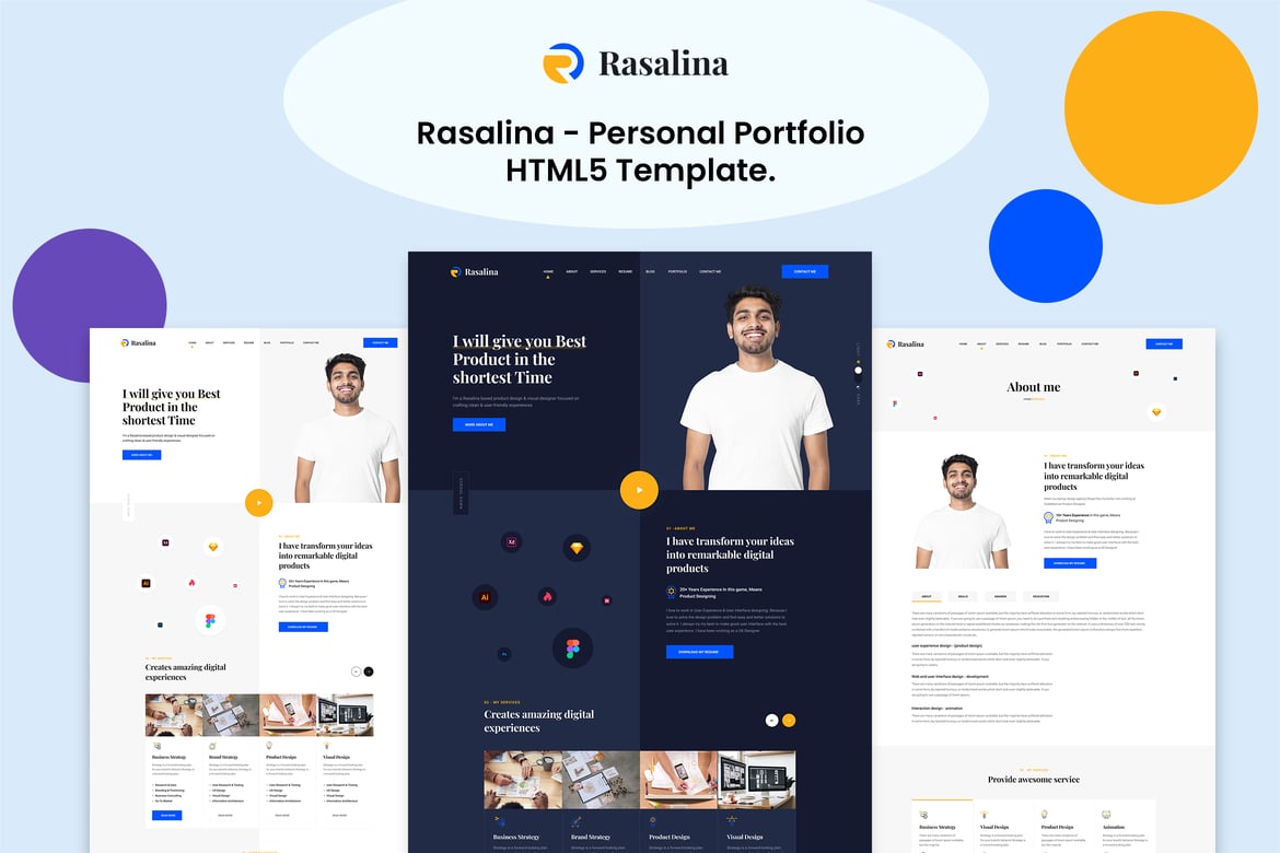 Rasalina - Template Website Portofolio Pribadi HTML5 yang Kreatif
