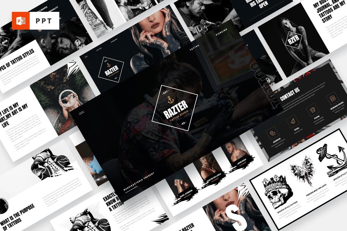 RAZTER - Template PowerPoint Studio Tato dan Piercing yang Menarik