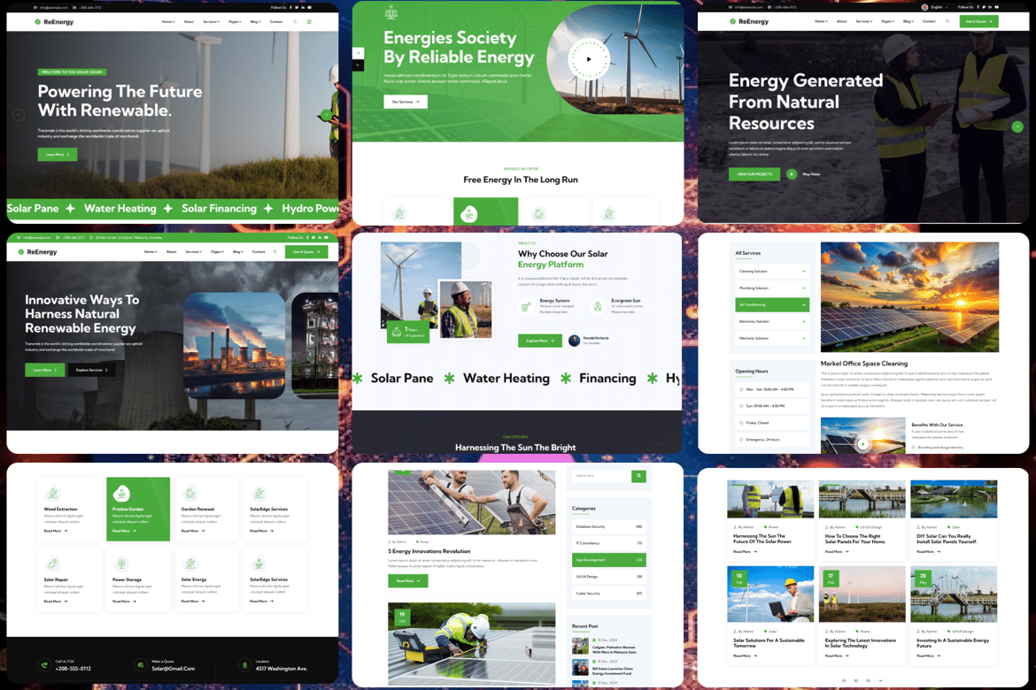 Re-energy - Template Website Energi Solar dan Terbarukan yang Modern