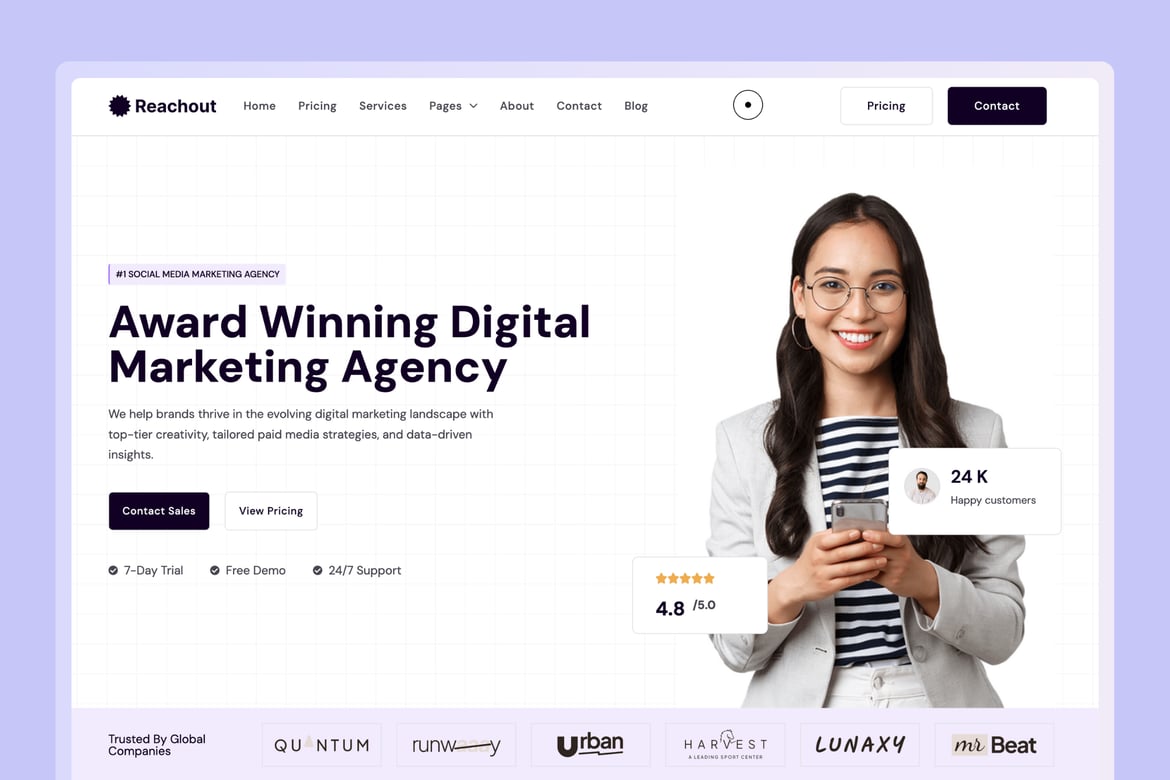 Reachout - Tema WordPress untuk Agensi Pemasaran Media Sosial yang Menarik