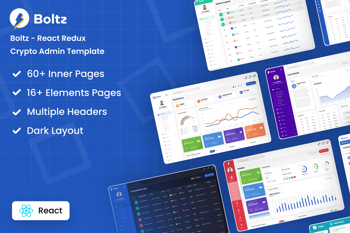 Template Website Admin dan Dashboard Crypto Boltz yang Modern