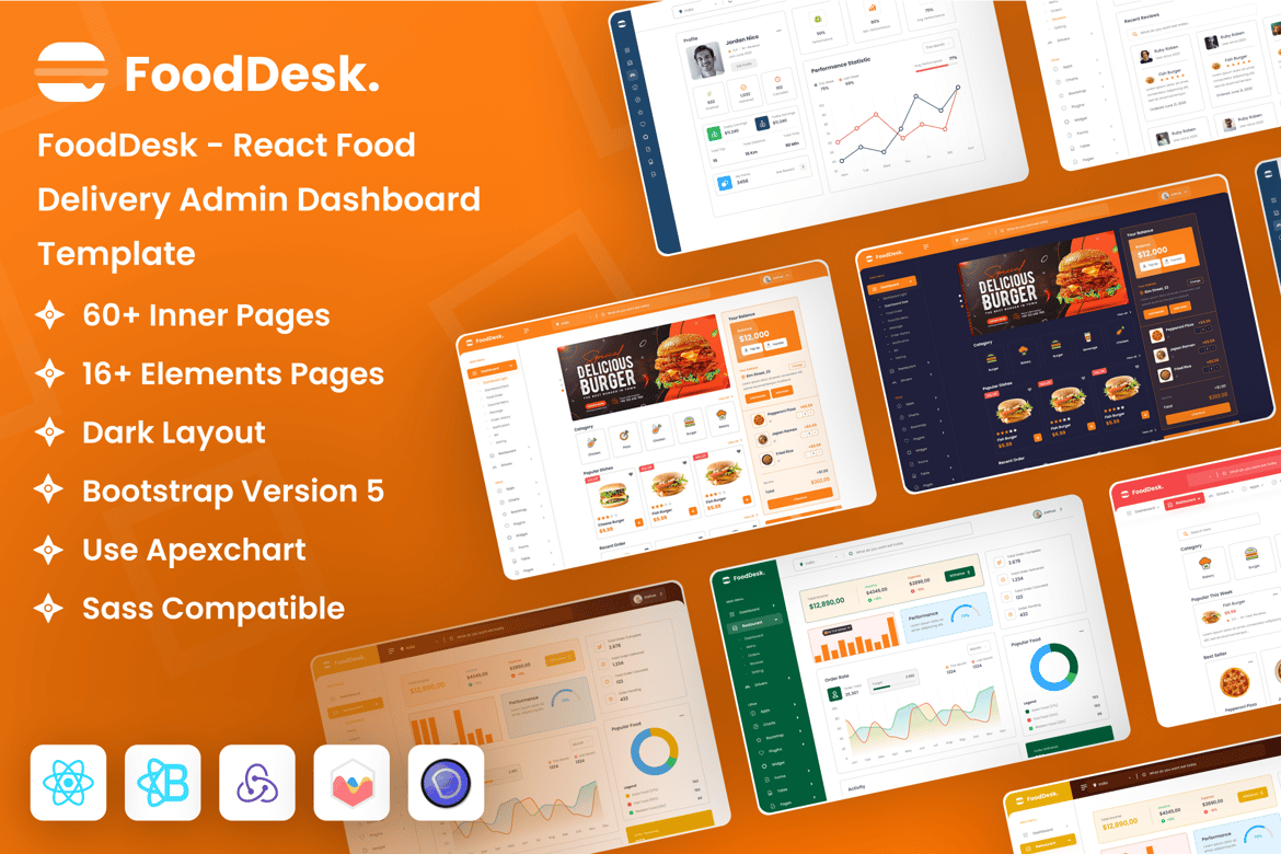 Template Dashboard Admin Pengiriman Makanan yang Modern dan Responsif