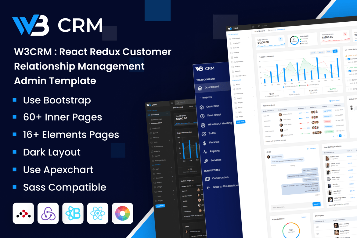 W3CRM - Template Website Manajemen Hubungan Pelanggan React Redux
