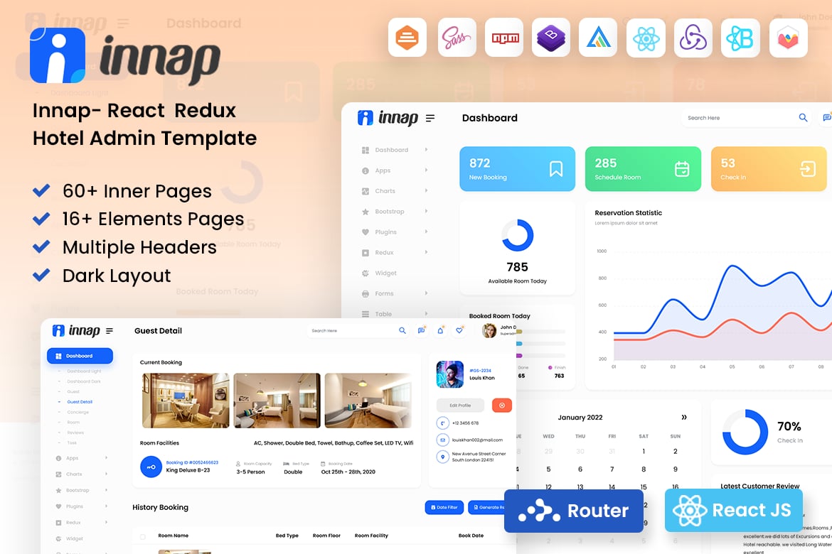 Template Dashboard Admin Hotel Modern dengan React Redux