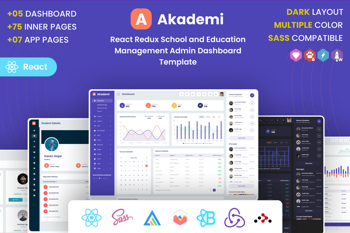 Template Admin Pendidikan dan Sekolah React Redux yang Inovatif