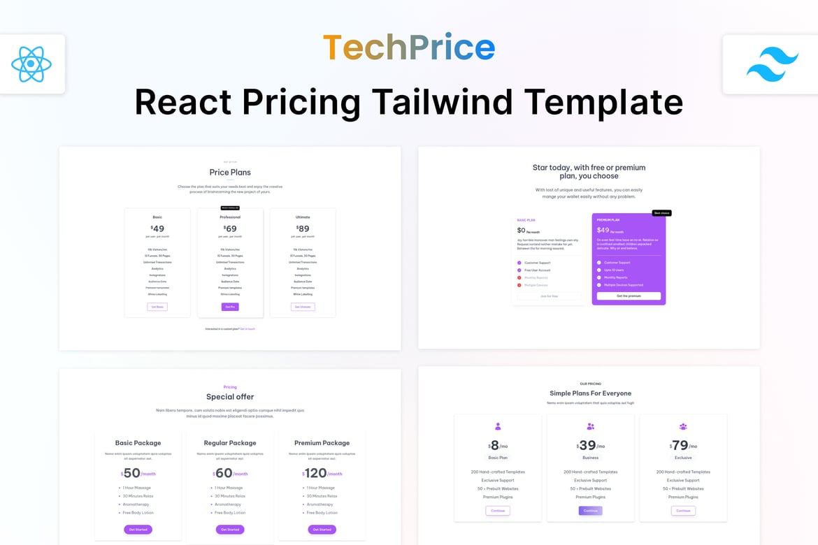 Template Website Tabel Harga React Tailwind - Techprice