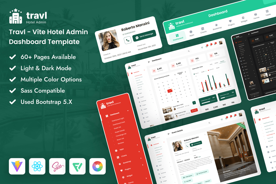 Template Website Dashboard Admin Hotel Berbasis React Vite yang Modern
