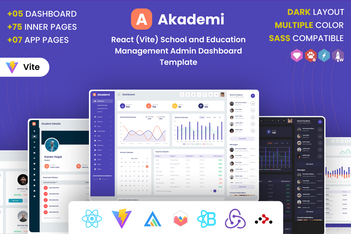 Template Web Admin Pendidikan dan Sekolah React (Vite) yang Modern