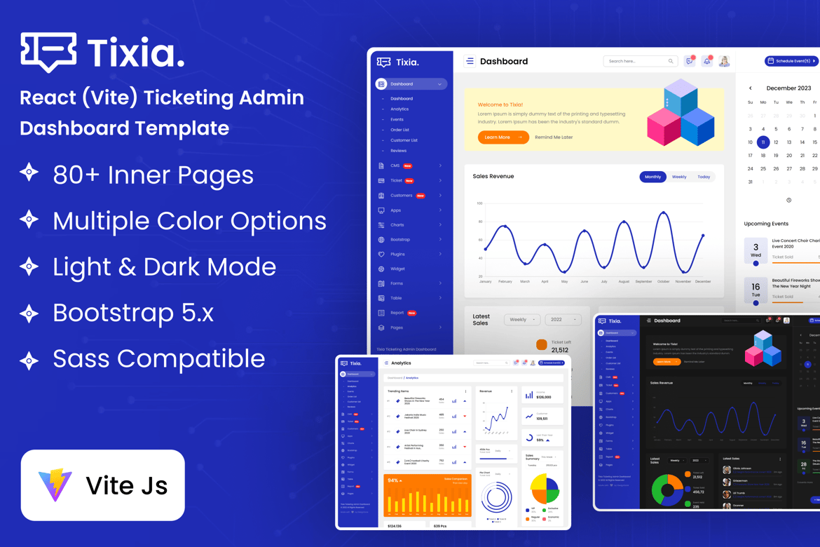 Template Website Dashboard Admin Tiket Modern dengan React dan Vite