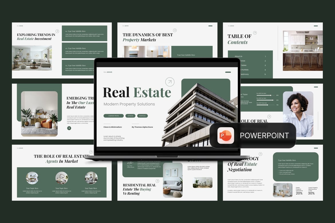 Template Presentasi PowerPoint Profil Agensi Real Estat yang Menarik