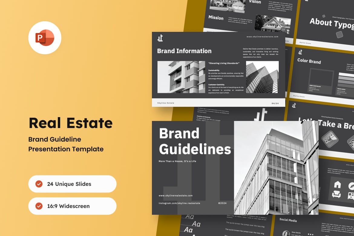 Template PowerPoint Panduan Merek Real Estate yang Elegan dan Profesional