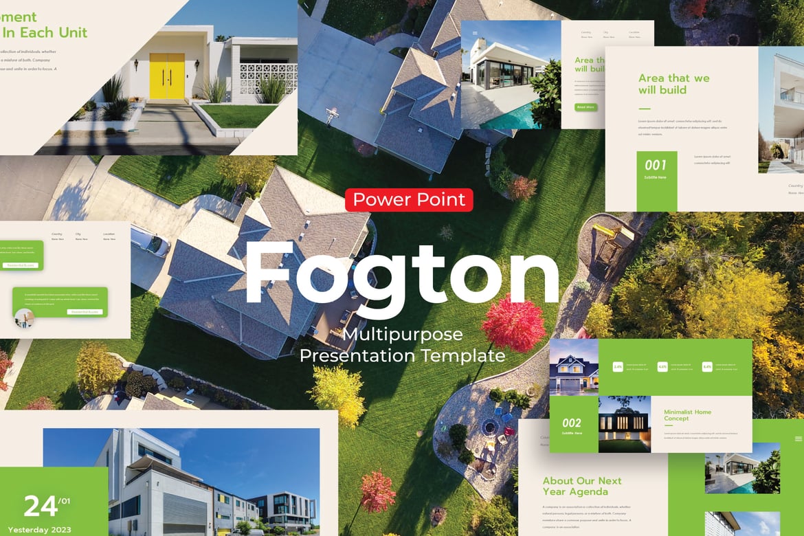 Template PowerPoint Real Estat Fogton yang Serbaguna dan Modern