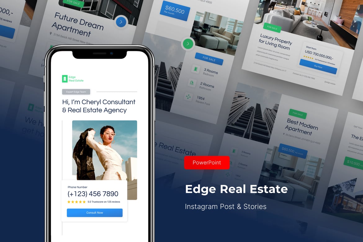 Template PowerPoint Post & Stories Instagram Real Estate yang Menarik