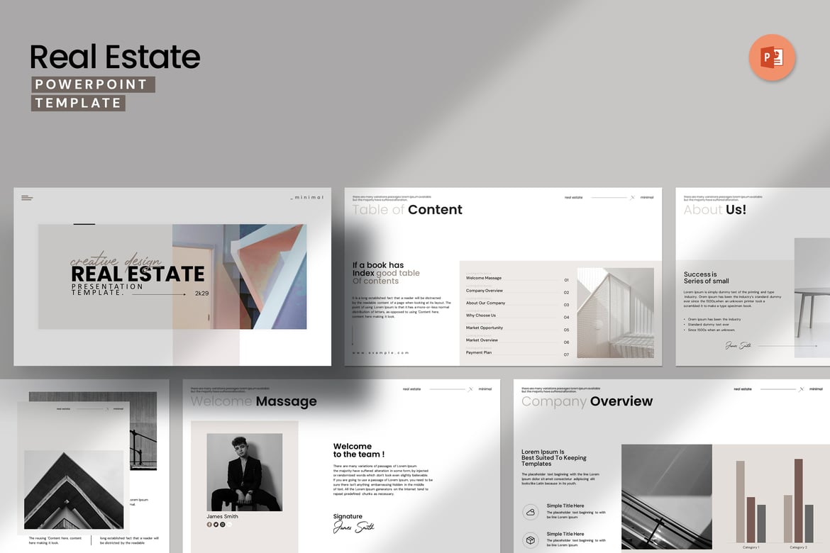 Template PowerPoint Real Estate Minimalis yang Profesional