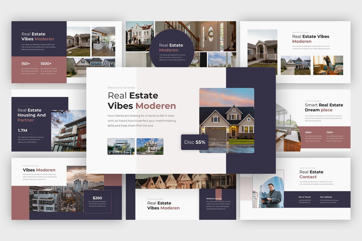 Template Presentasi Powerpoint Real Estate Modern yang Menarik