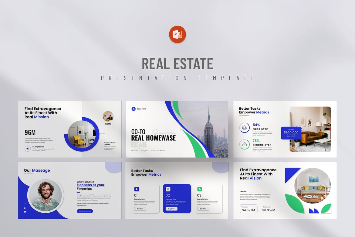 Template PowerPoint Presentasi Real Estat yang Menarik