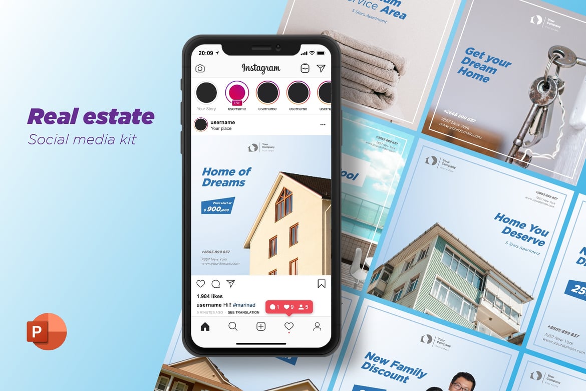 Template Presentasi Media Sosial Properti - PowerPoint yang Menarik