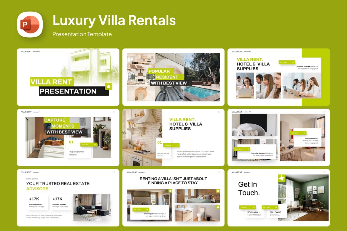 Template Presentasi PowerPoint untuk Sewa Vila Real Estate yang Menarik