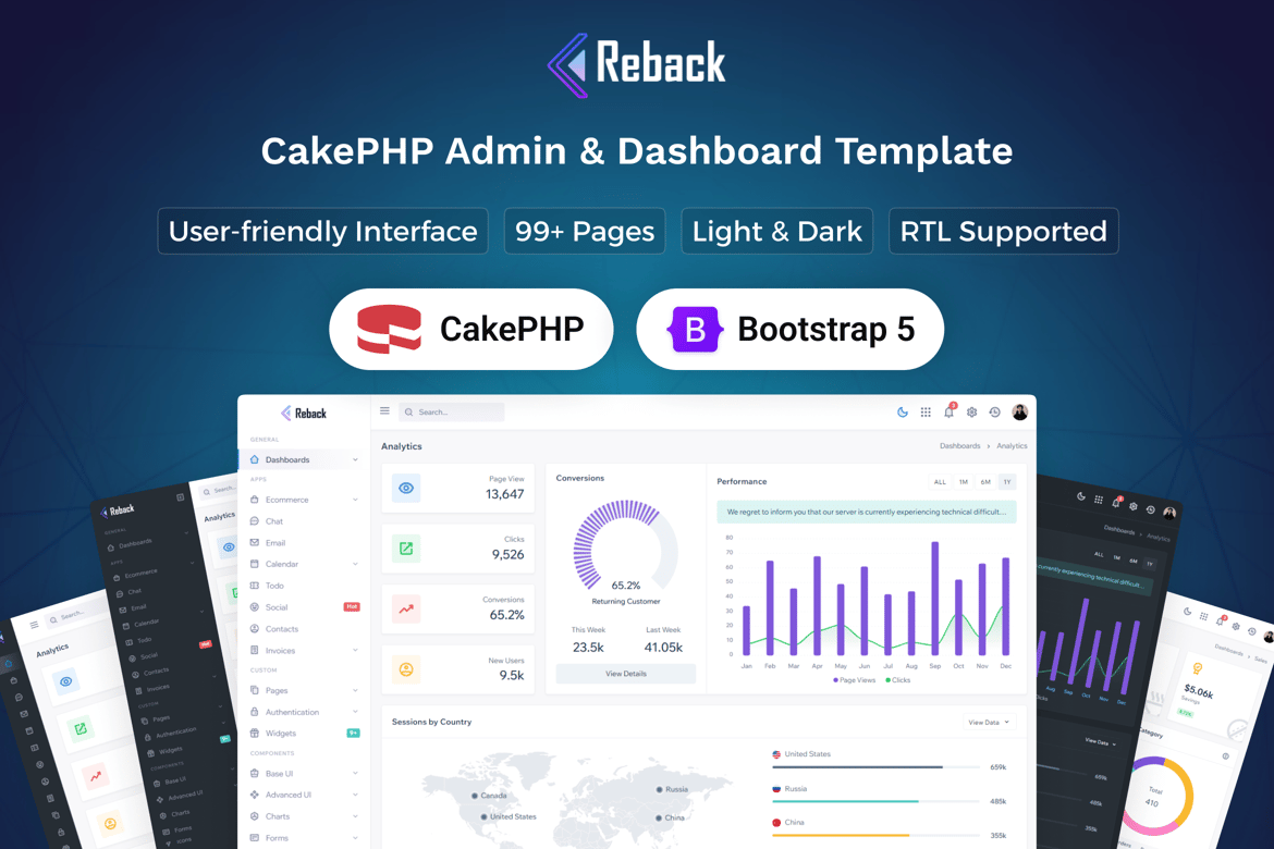 Reback - Template Website Admin & Dashboard CakePHP Modern