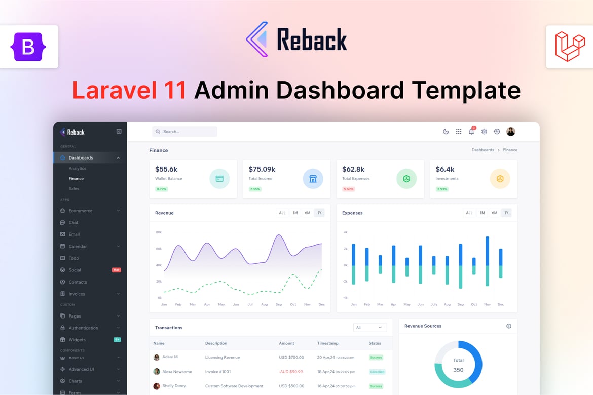 Reback - Template Website Admin & Dashboard Laravel 11 Premium