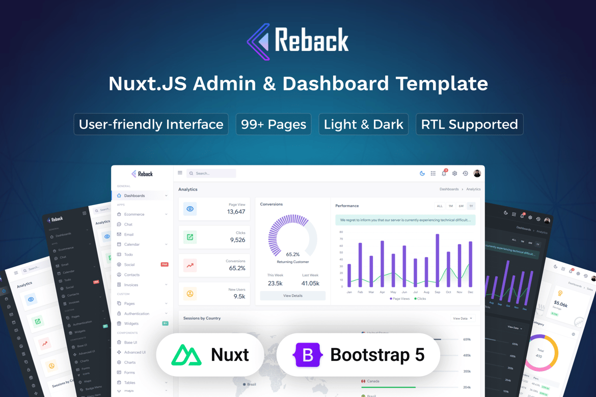 Reback - Template Website Admin & Dashboard Nuxt.js yang Modern