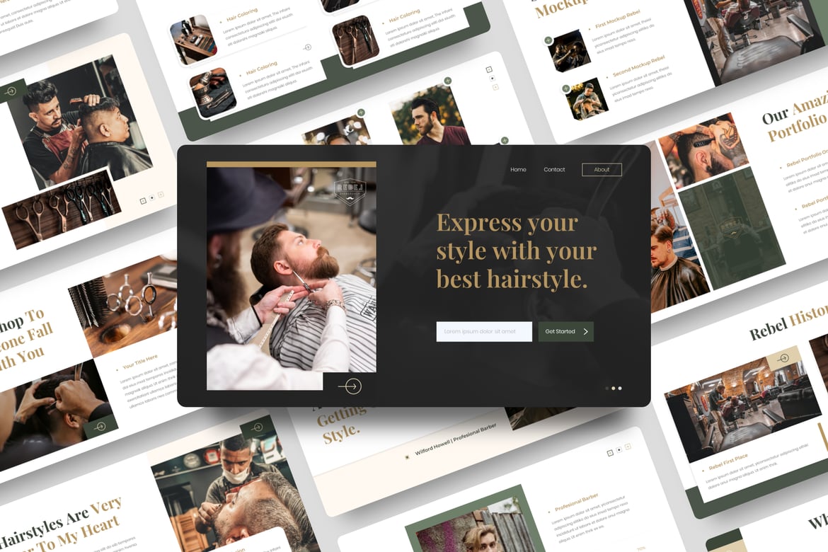Rebel - Template Presentasi PowerPoint Barbershop yang Modern dan Elegan