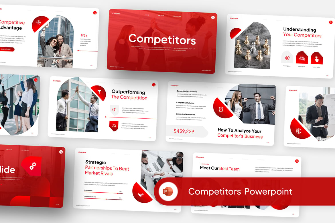 Template Powerpoint Bisnis Kreatif Merah & Putih untuk Kompetitor