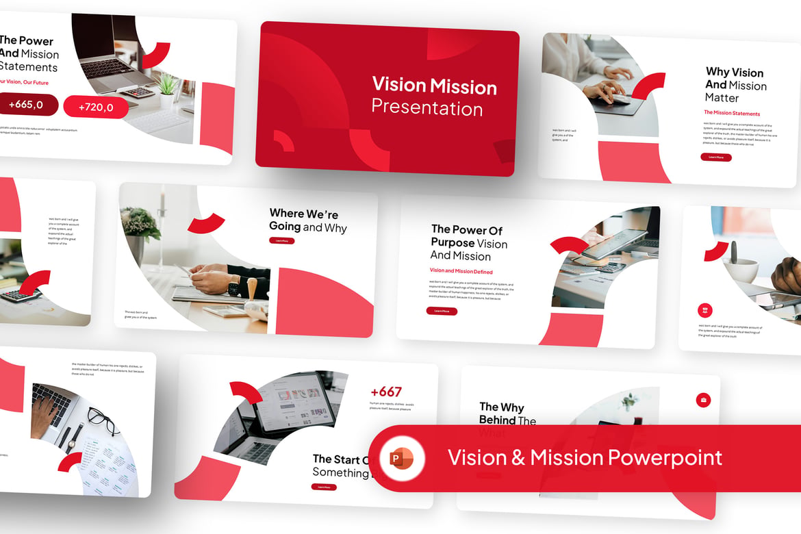 Template Powerpoint Misi dan Visi Merah & Putih yang Kreatif