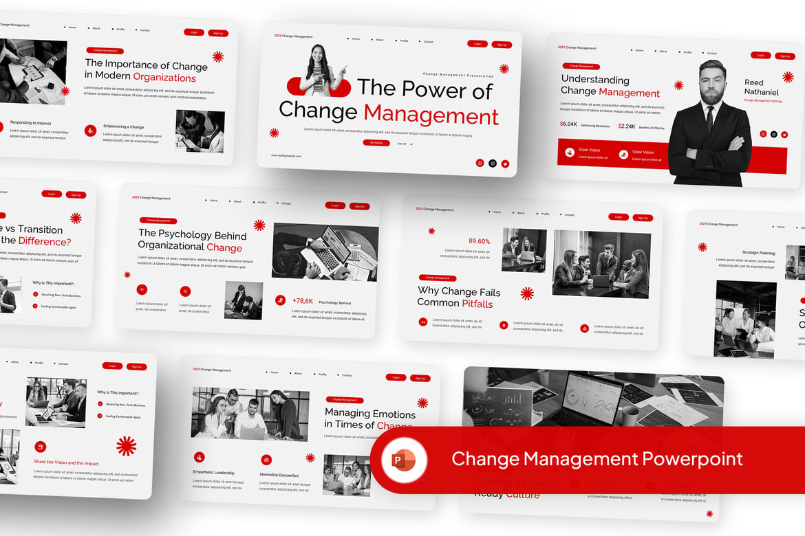 Template Powerpoint Manajemen Perubahan Merah dan Putih yang Modern