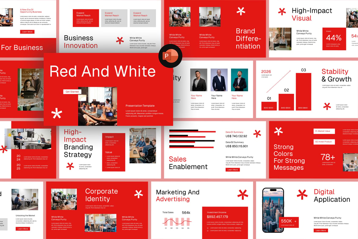 Template Presentasi PowerPoint Merah dan Putih yang Menarik