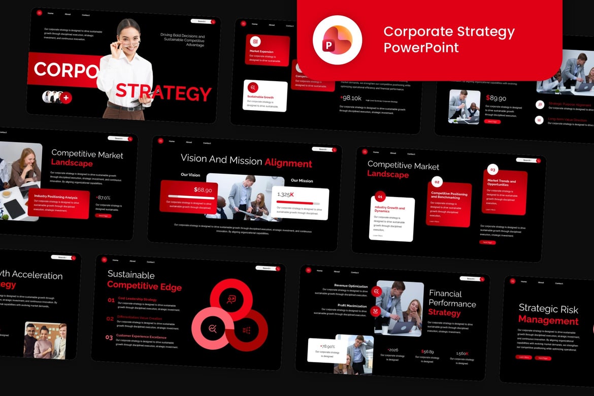 Template Powerpoint Strategi Korporat Merah Hitam yang Modern