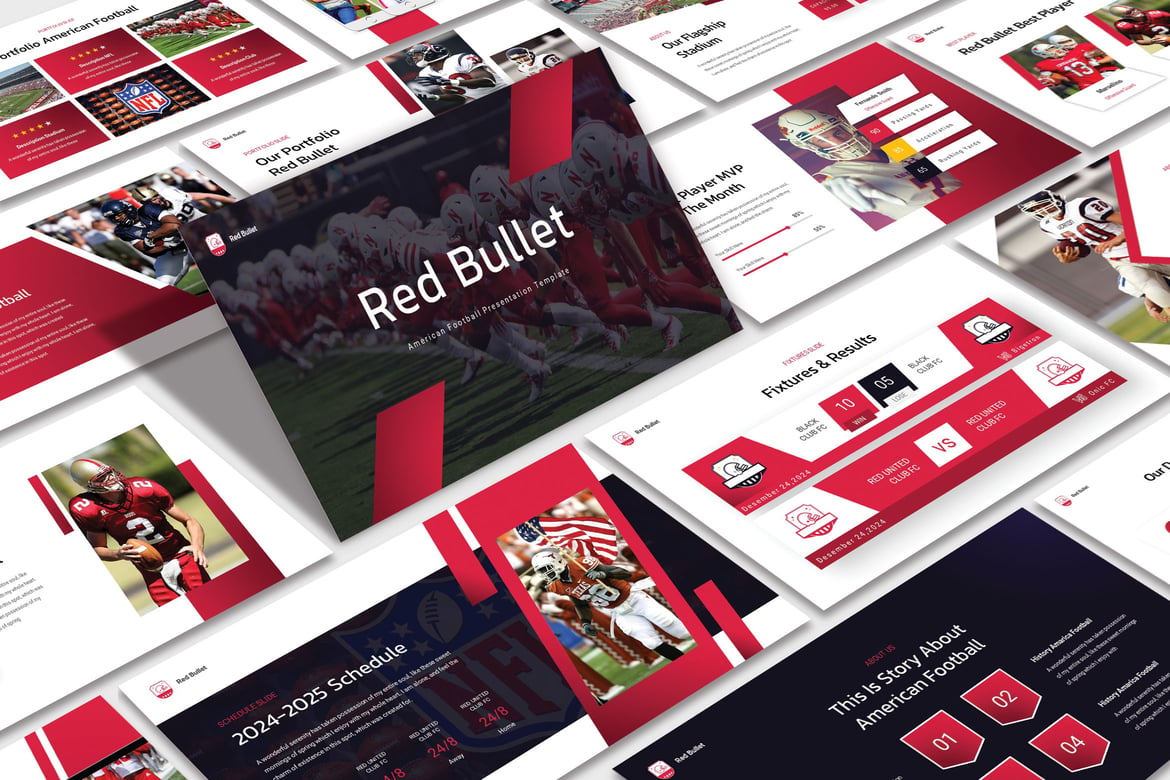 Template Powerpoint Merah Bullet yang Modern dan Kreatif