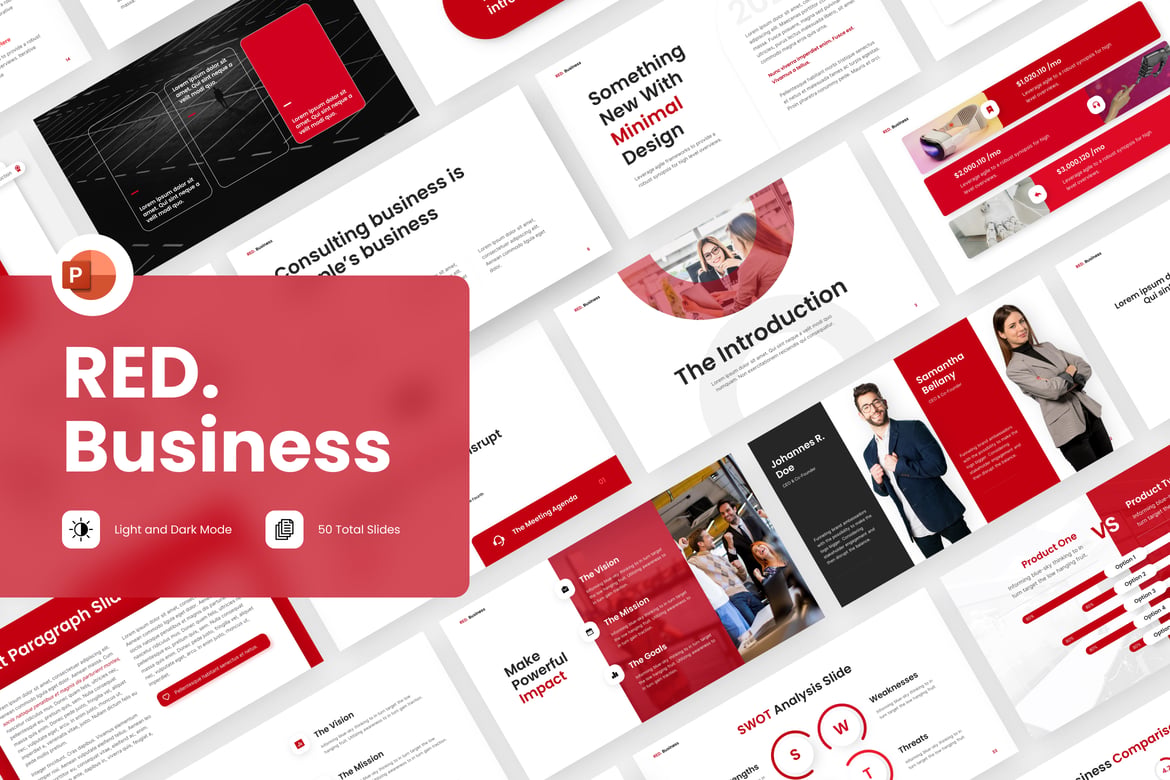 Template PowerPoint Bisnis Merah yang Menarik dan Profesional
