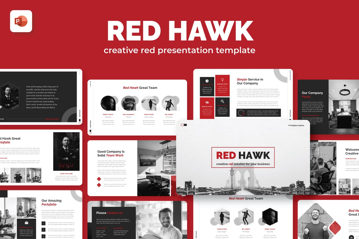 Template PowerPoint Merah Kreatif Red Hawk untuk Presentasi Profesional