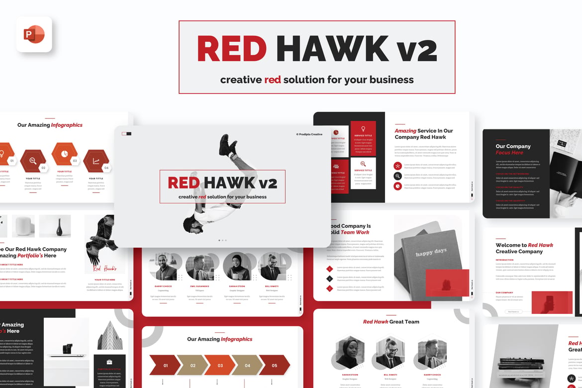 Template Presentasi PowerPoint Merah Hawk v2 yang Kreatif dan Menarik
