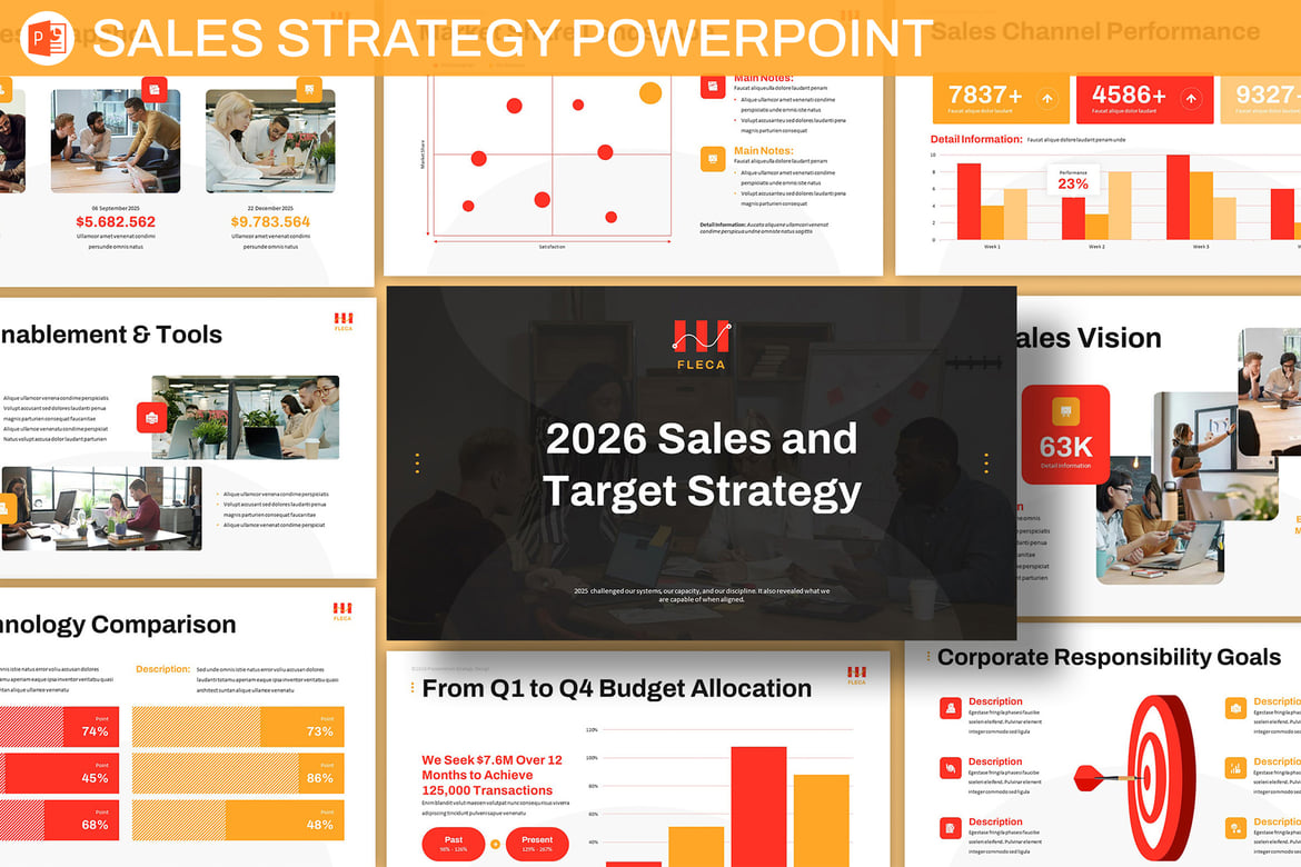 Template Presentasi PowerPoint Strategi Penjualan Merah Oranye