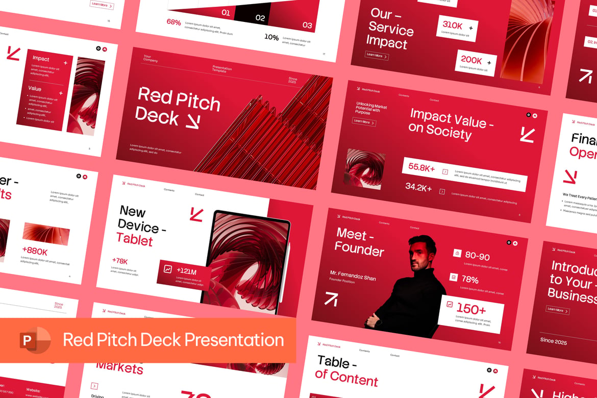 Template Presentasi Pitch Deck Merah yang Mengesankan