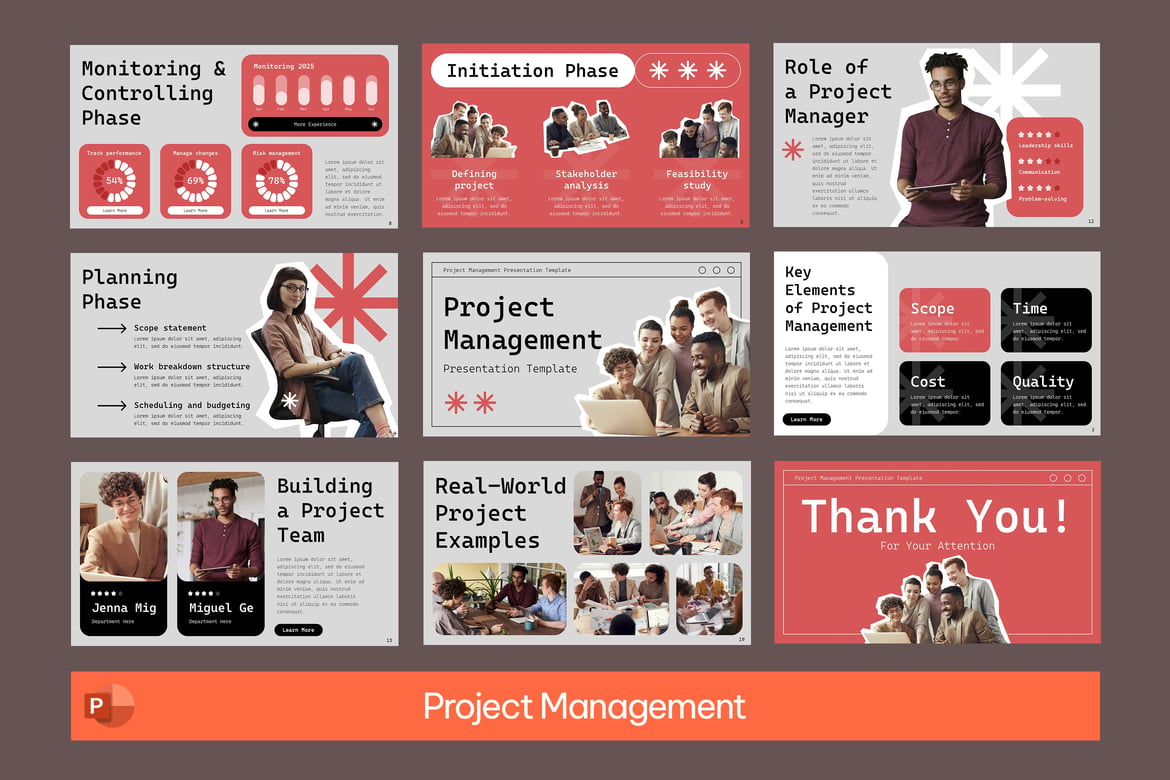 Template Presentasi Manajemen Proyek Warna Merah yang Menarik