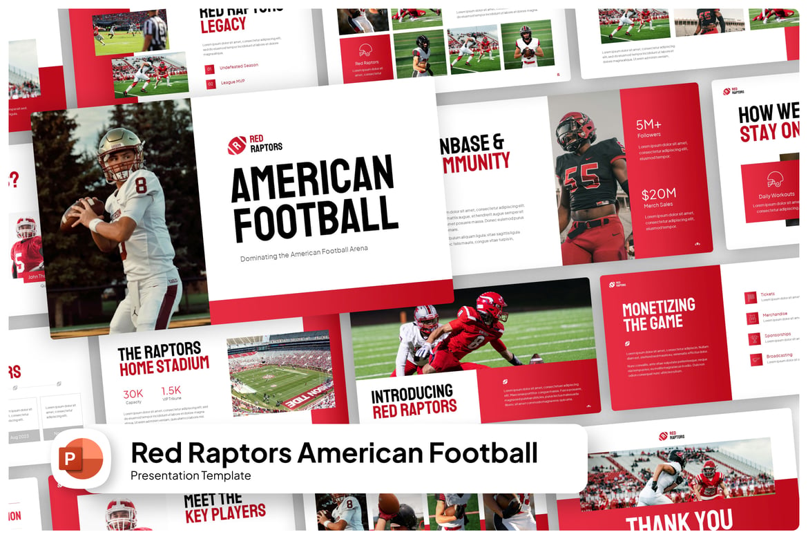 Template PowerPoint Sepak Bola Red Raptors yang Menarik