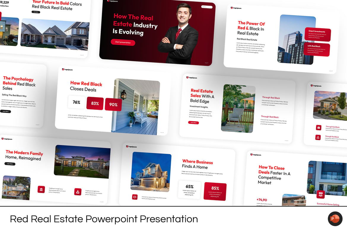 Template Powerpoint Real Estate Merah yang Menarik