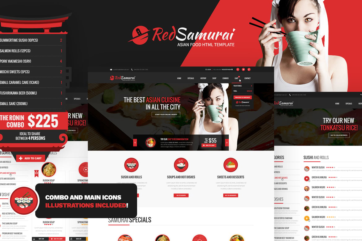 Template Website Red Samurai - Restoran Sushi dan Asian yang Menawan