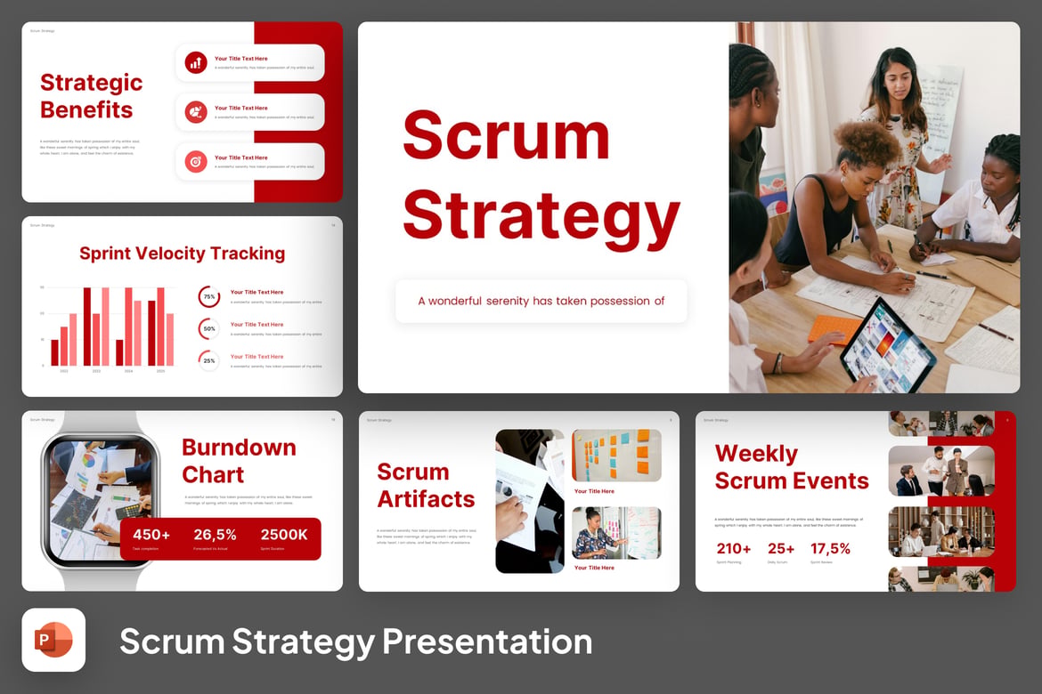 Template PowerPoint Strategi Scrum Merah Putih yang Modern