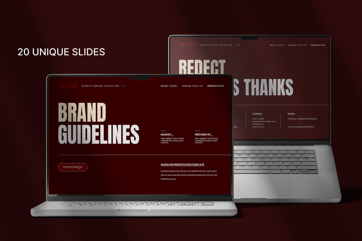 Template PowerPoint Panduan Merek Redect yang Elegan dan Profesional